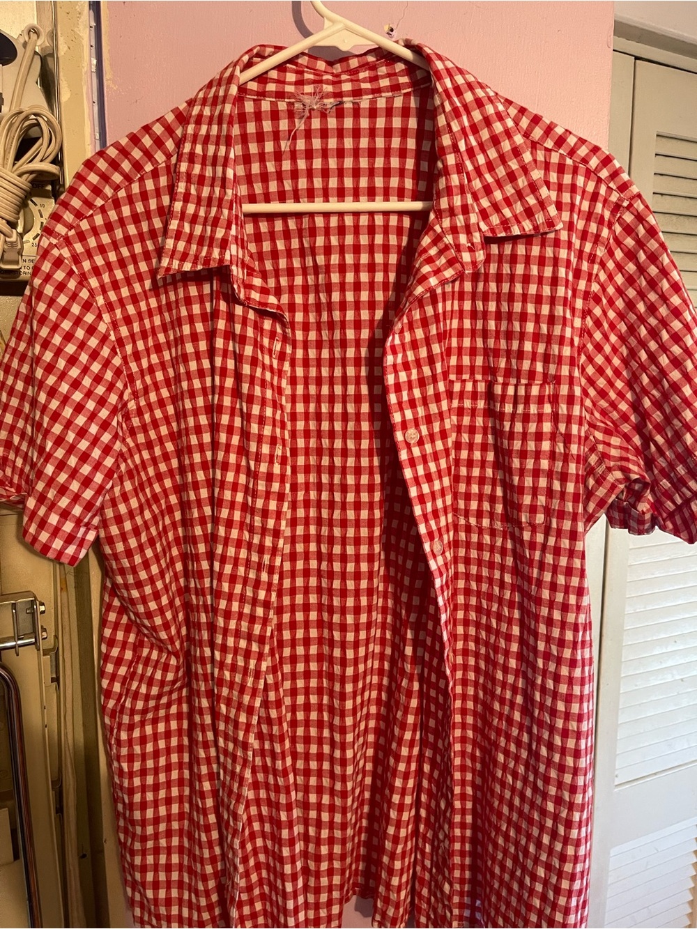 Red Gingham Short-Sleeve Shirt - Casual Women’s Button-Up